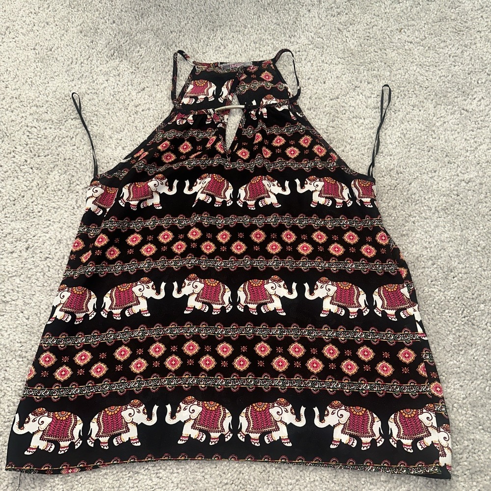 Womens Small Sleeveless Elephant All Over Print Top Shirt